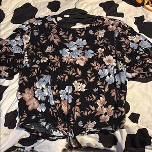 American Eagle Outfitters Pink and Blue Tie Front Blouse